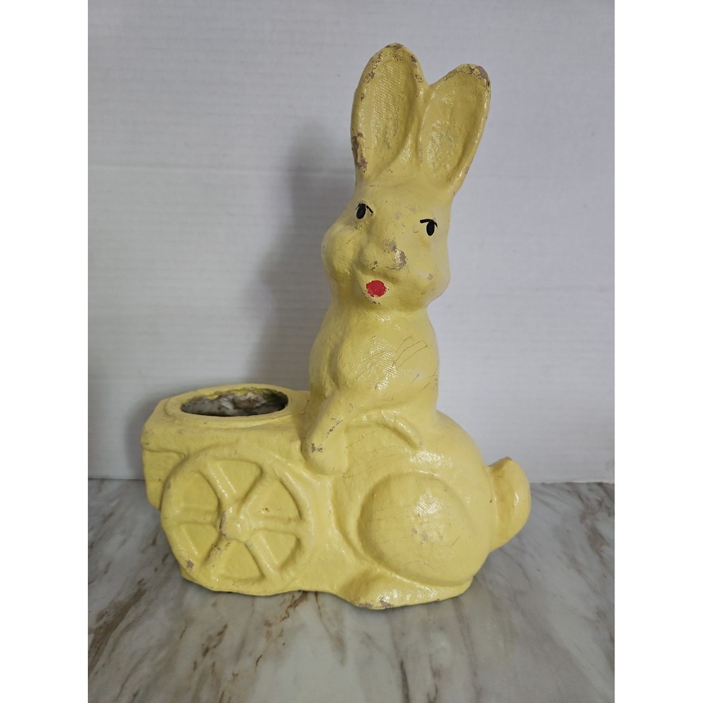 Vintage Paper Mache Easter Bunny Rabbit Candy Basket Container 11" yellow